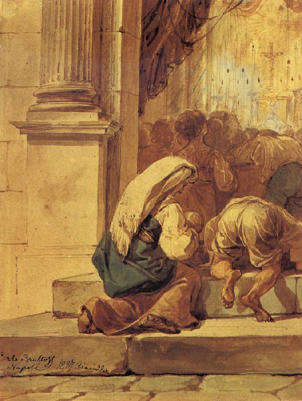 Karl Briullov Scene on the threshold of a church France oil painting art
